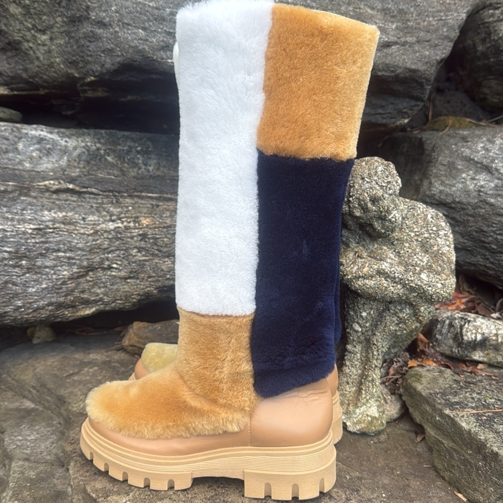 FREE PEOPLE REAL FUR TALL COLORBLOCK BOOTS - 37 EURO/ 7 US 💙🤍🤎❄️ - Picture 3 of 10